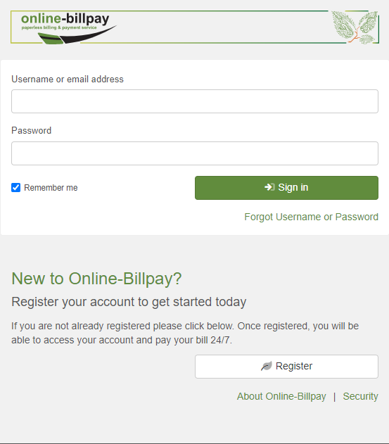 Online-Billpay sign-in page